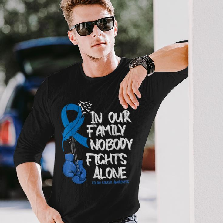 In Our Family Nobody Fights Alone Colon Cancer Awareness Long Sleeve T-Shirt Gifts for Him