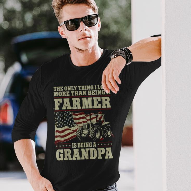 Farming Farmer Grandpa Vintage Tractor American Flag The Long Sleeve T-Shirt T-Shirt Gifts for Him
