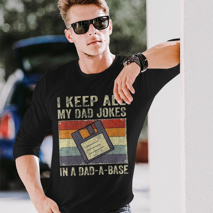 Fathers Day Daddy Jokes In Dad-A-Base Vintage Retro Long Sleeve T-Shirt T-Shirt Gifts for Him