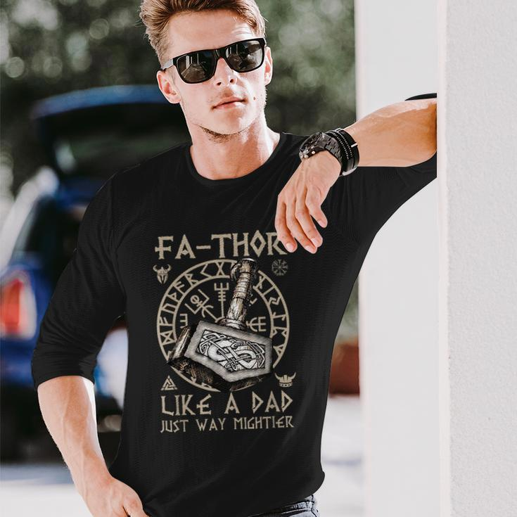 Fathor Like A Dad Just Way Mightier Fathers Day Viking Long Sleeve T-Shirt Gifts for Him