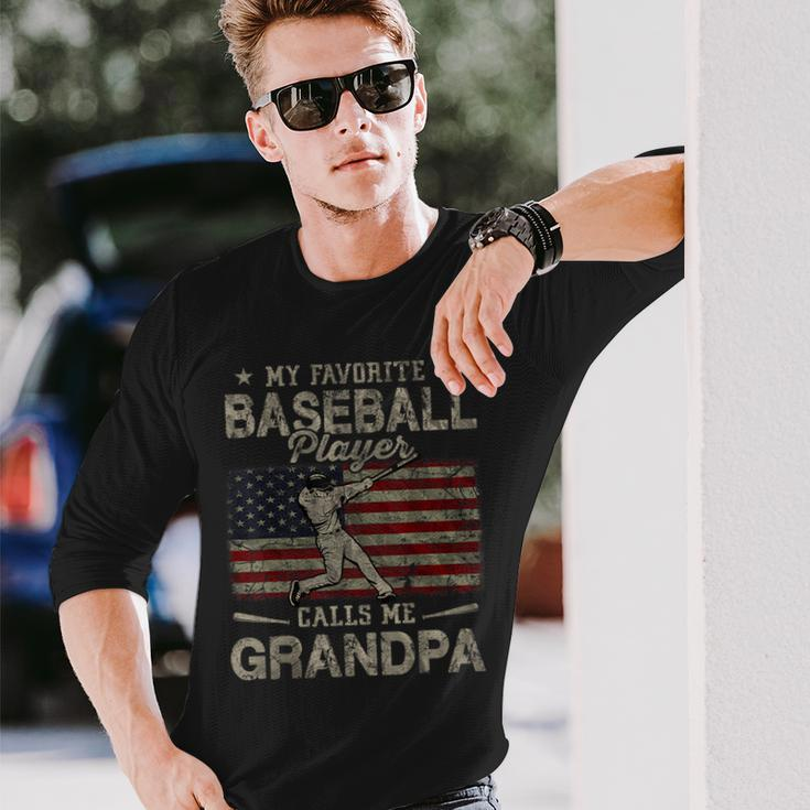 My Favorite Baseball Player Calls Me Grandpa Fathers Day Long Sleeve T-Shirt Gifts for Him