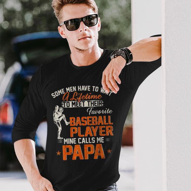 My Favorite Baseball Player Calls Me Papa DadFather Baseball Long Sleeve T-Shirt T-Shirt Gifts for Him