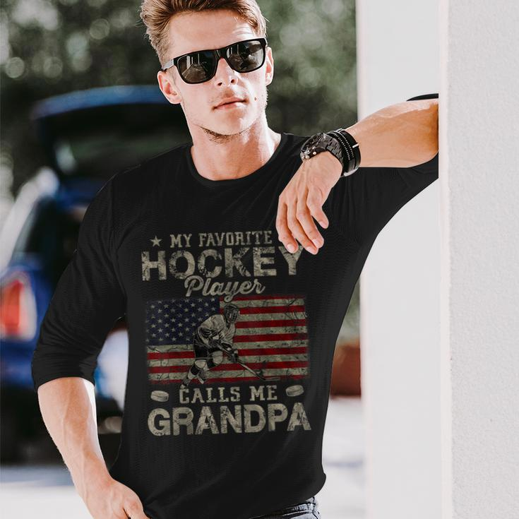 My Favorite Hockey Player Calls Me Grandpa Fathers Day Long Sleeve T-Shirt T-Shirt Gifts for Him