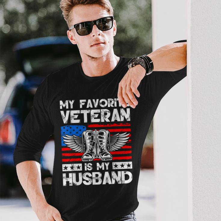 My Favorite Veteran Is My Husband American Us Flag Long Sleeve T-Shirt Gifts for Him