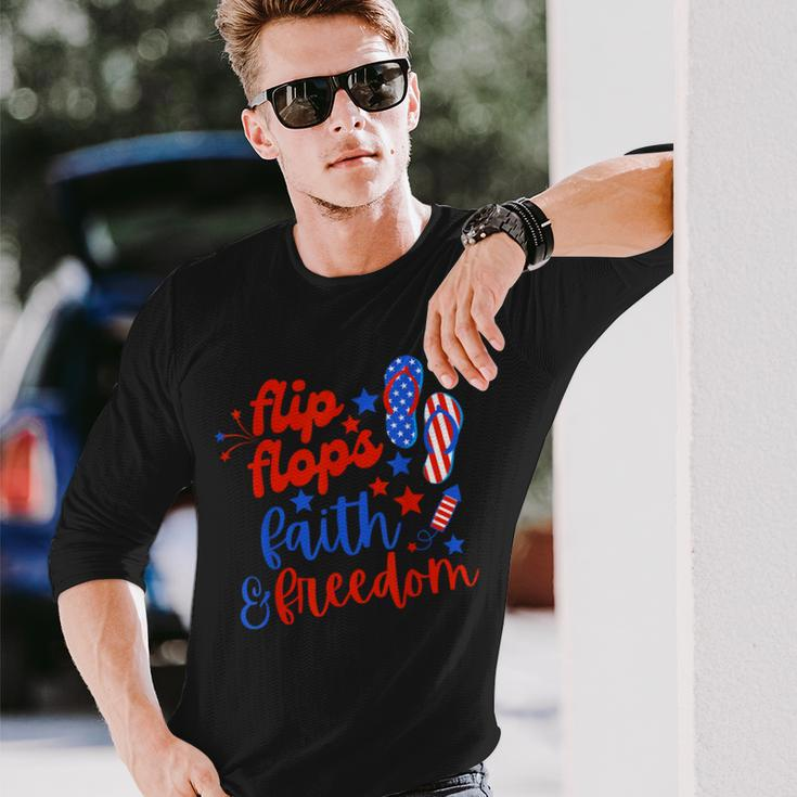 Flip Flops Faith And Freedom Fireworks 4Th Of July Us Flag Long Sleeve T-Shirt Gifts for Him