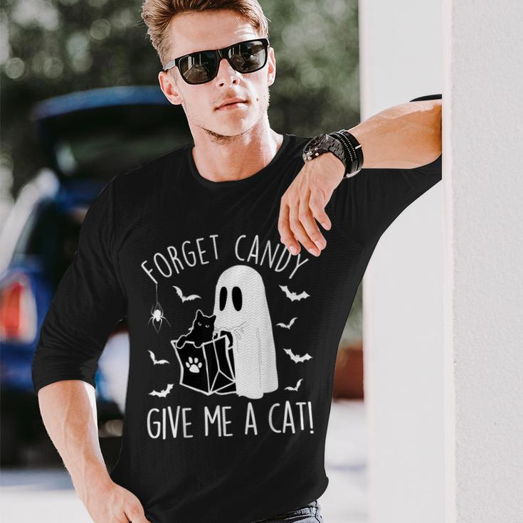 Black Cat Forget Candy Give Me A Cat Lovers Halloween Long Sleeve T-Shirt Gifts for Him