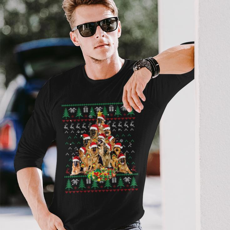 German Shepherd Christmas Lights Ugly Sweater Xmas Long Sleeve T-Shirt Gifts for Him