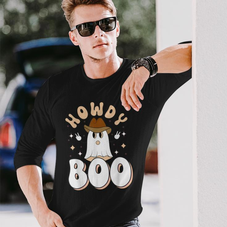 Halloween Howdy Boo Retro Ghost Western Costume Long Sleeve Gifts for Him