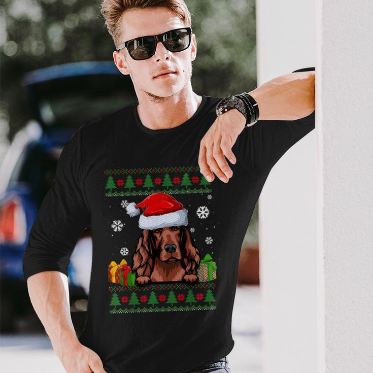 Irish Setter Dog Santa Hat Ugly Christmas Sweater Long Sleeve T-Shirt Gifts for Him