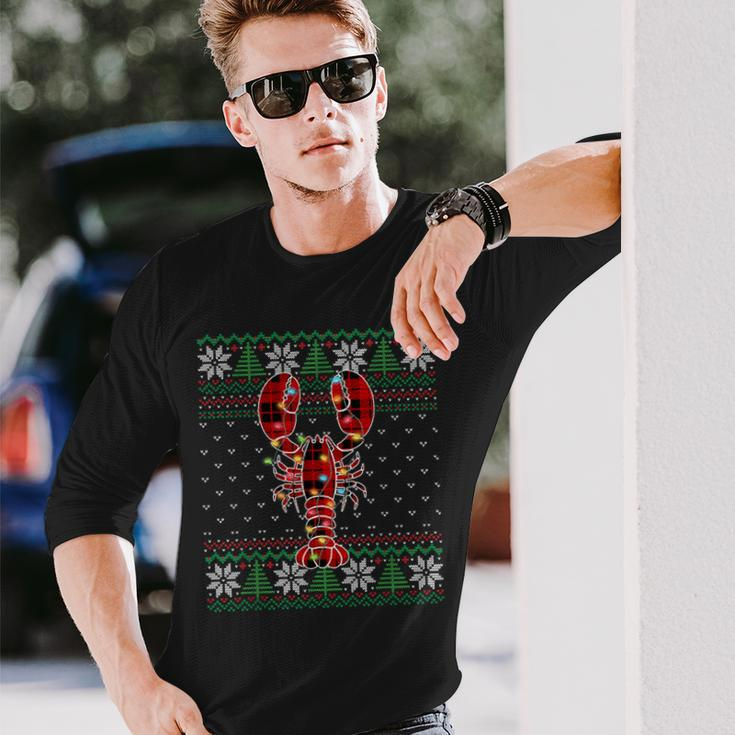 Lobster Ugly Sweater Christmas Animals Lights Xmas Long Sleeve T-Shirt Gifts for Him