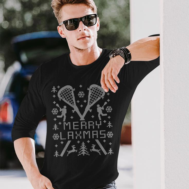 Merry Laxmas Ugly Christmas Sweater Lacrosse Long Sleeve T-Shirt Gifts for Him