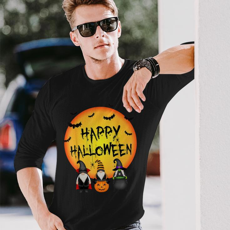 Three Gnomes With Pumpkin Happy Halloween Costume Long Sleeve T-Shirt Gifts for Him