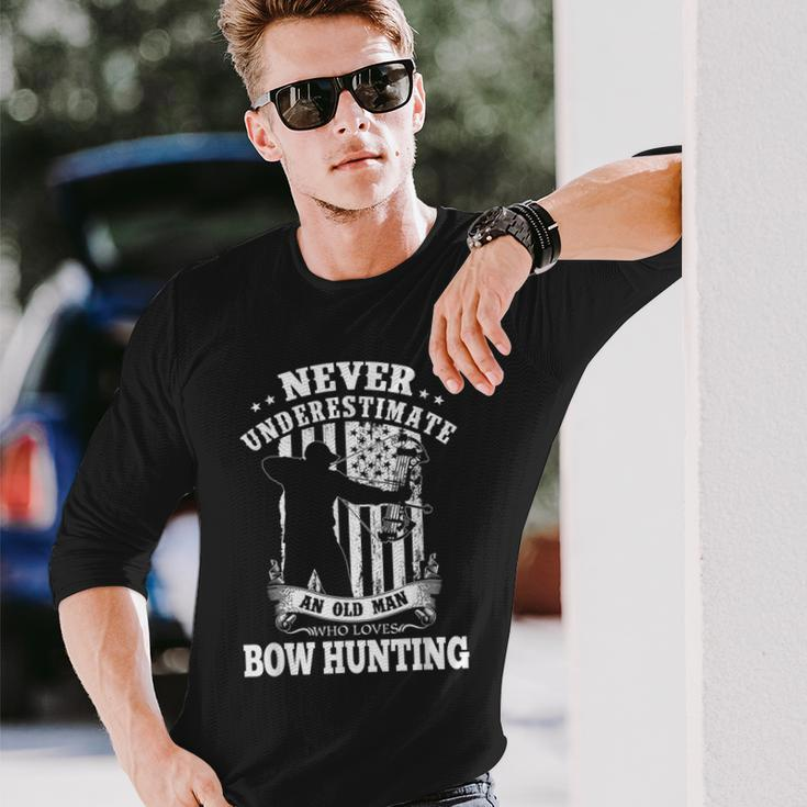 Never Underestimate An Archery Bow Hunting Man Long Sleeve T-Shirt Gifts for Him