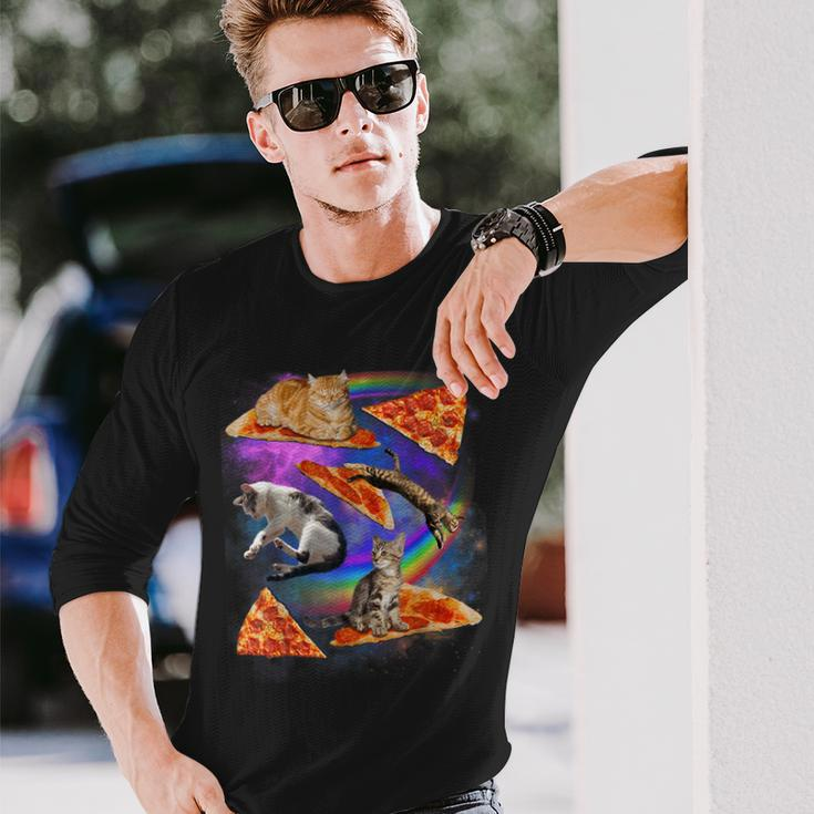 Galaxy Cat In Space Cat Riding Pizza Long Sleeve T-Shirt Gifts for Him