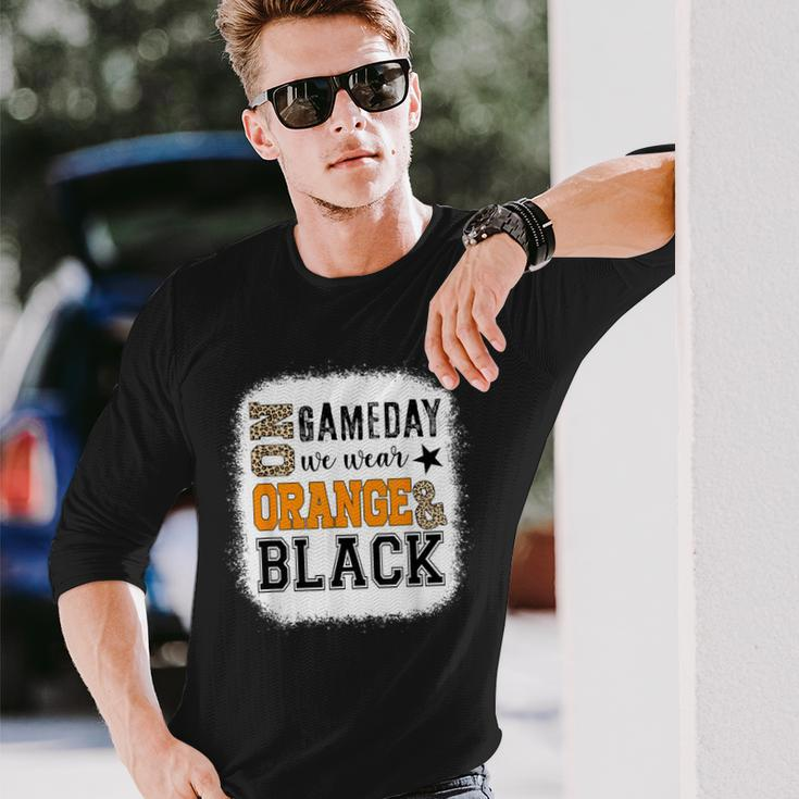 On Gameday Football We Wear Orange And Black Leopard Print Long Sleeve T-Shirt Gifts for Him