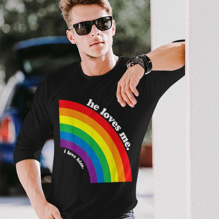 Gay Couple He Loves Me I Love Him For Gay Boyfriend Husband Long Sleeve T-Shirt T-Shirt Gifts for Him