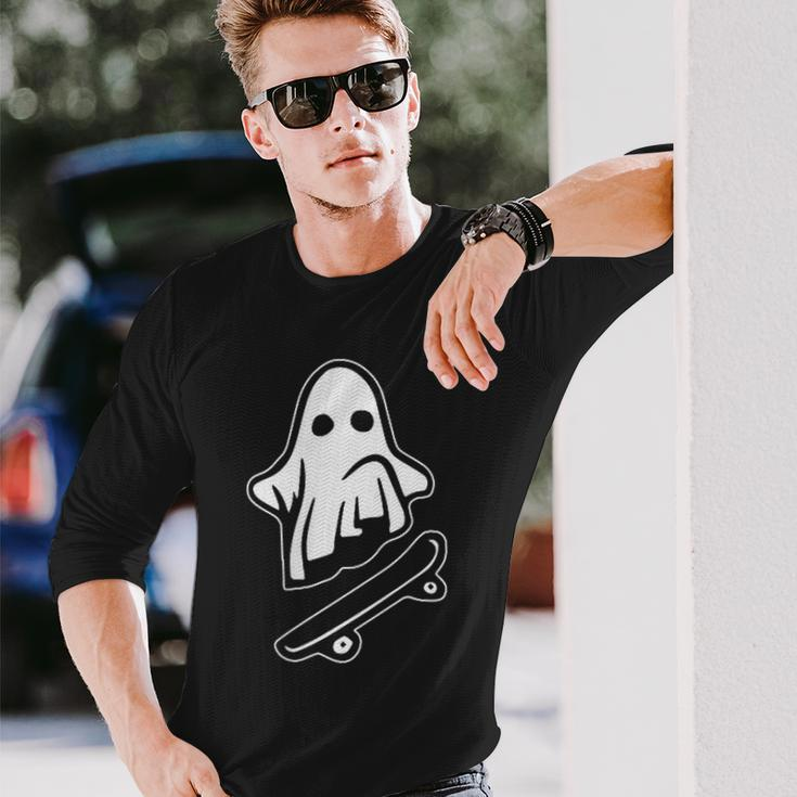 Ghost Skateboarding Halloween Costume Ghoul Spirit Long Sleeve T-Shirt Gifts for Him