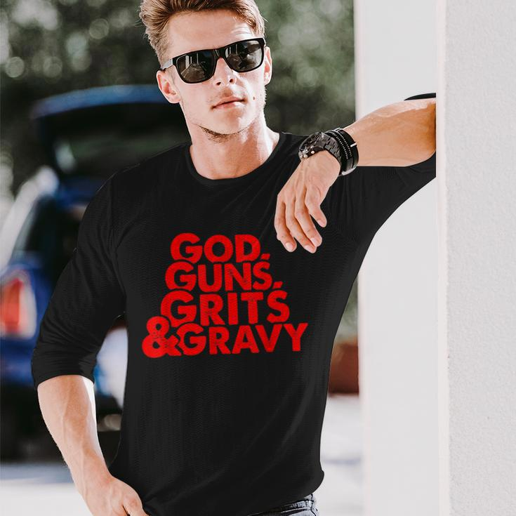 God Guns Grits & Gravy Sweet Southern Style Long Sleeve T-Shirt Gifts for Him