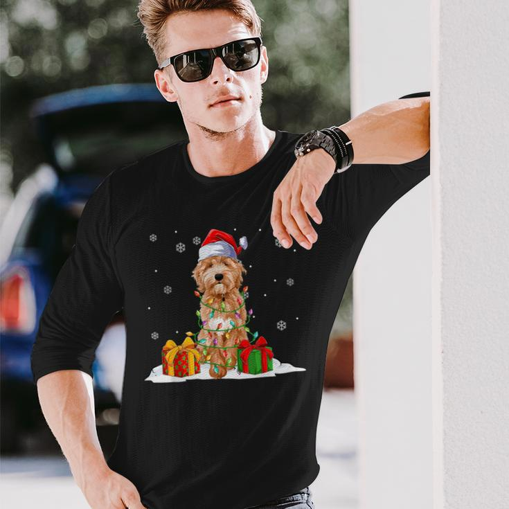 Goldendoodle Santa Christmas Tree Lights Xmas Pajama Dogs Long Sleeve T-Shirt Gifts for Him
