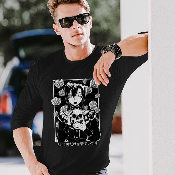 Goth Girl Skull Gothic Anime Aesthetic Horror Aesthetic Long Sleeve T-Shirt Gifts for Him
