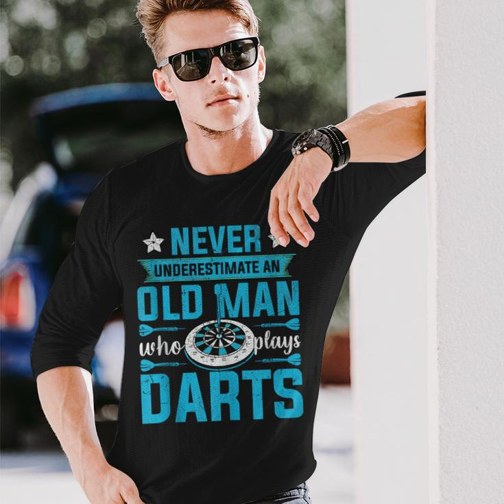 Grandparents Never Underestimate An Old Man Who Plays Darts Long Sleeve T-Shirt Gifts for Him