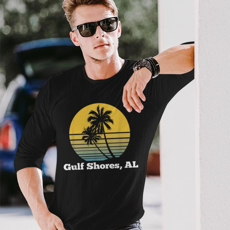 Gulf Shores Alabama Retro Vintage Palm Tree Beach Long Sleeve T-Shirt Gifts for Him