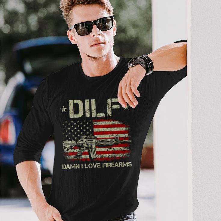 Gun American Flag Dilf Damn I Love Firearms Long Sleeve T-Shirt T-Shirt Gifts for Him