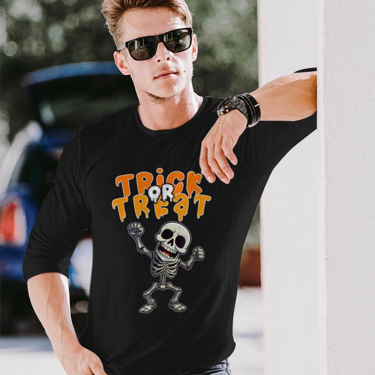 Halloween Spooky Skeleton Trick Or Treat Long Sleeve T-Shirt Gifts for Him
