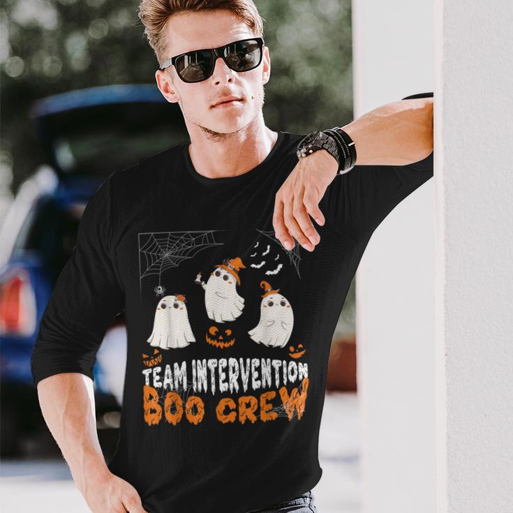 Halloween Team Intervention Boo Crew Cute Ghost Spider Bats Long Sleeve T-Shirt Gifts for Him