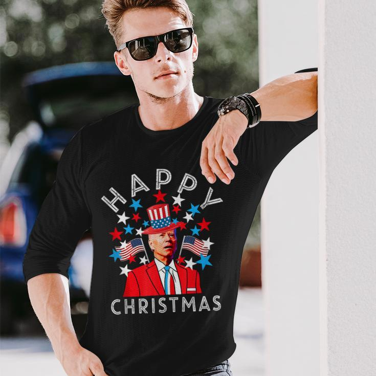 Happy Christmas Joe Biden 4Th Of July Memorial Independence Long Sleeve T-Shirt Gifts for Him