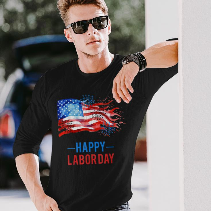 Happy Labor Day Fireworks And American Flag Labor Patriotic Long Sleeve Gifts for Him