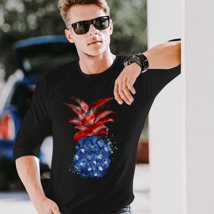 Hawaiian Pineapple American Flag 4Th Of July Patriotic Long Sleeve T-Shirt Gifts for Him