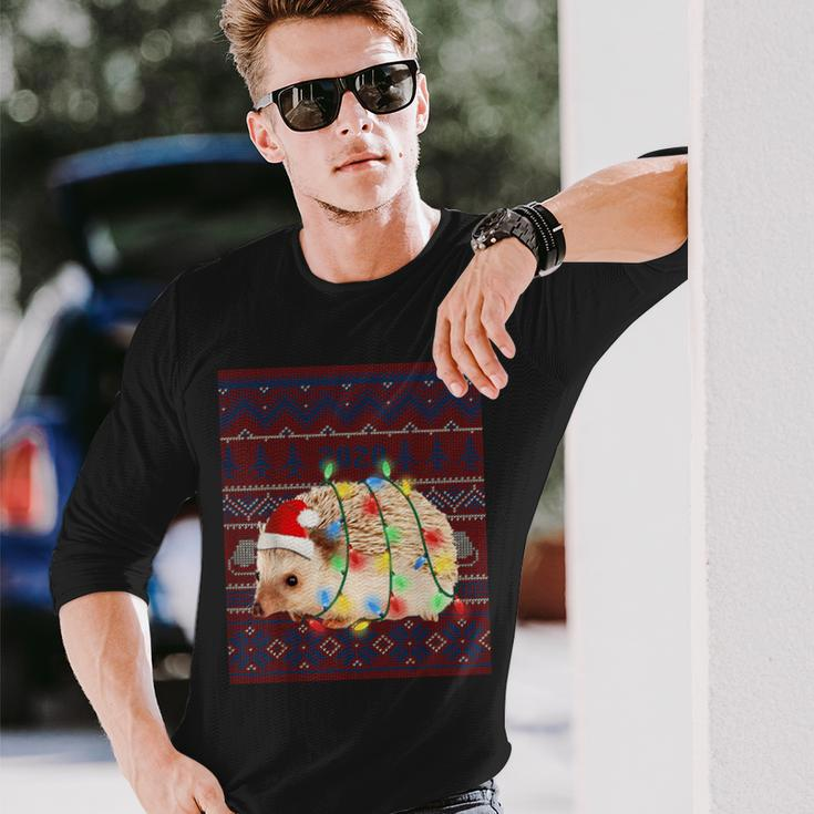 Hedgehog Christmas Lights Ugly Sweater Goat Lover Long Sleeve T-Shirt Gifts for Him
