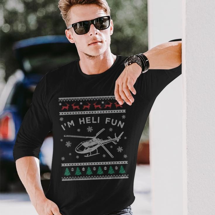 Helicopter Ugly Christmas Sweater Heli Pilot Long Sleeve T-Shirt Gifts for Him