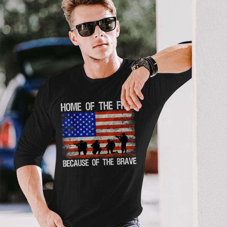 Home Of The Free Because Of The Brave Veteran American Flag Long Sleeve T-Shirt Gifts for Him