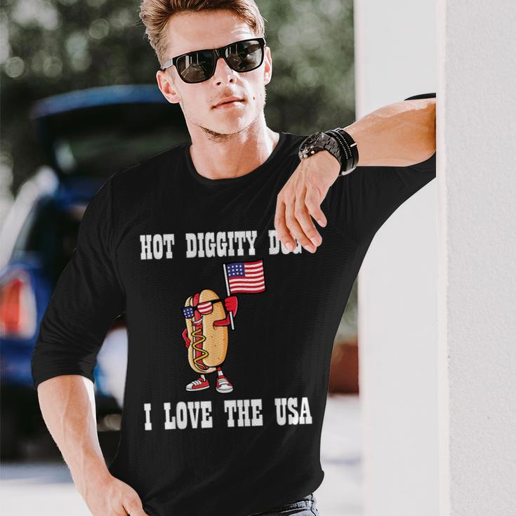 Hot Diggity Dog July 4Th Patriotic Bbq Picnic America Patriotic Long Sleeve T-Shirt Gifts for Him