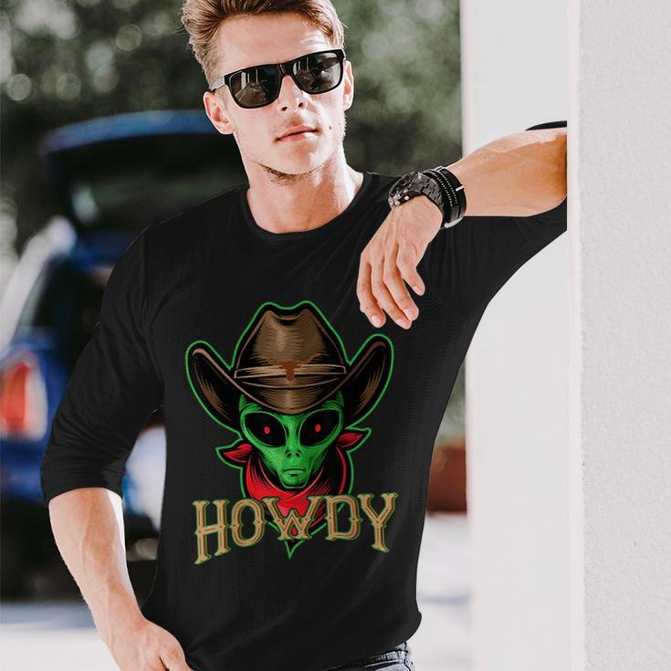 Howdy Alien Cowboy Halloween Costume Space Lover Long Sleeve T-Shirt Gifts for Him