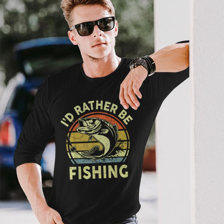 Id Rather Be Fishing- Fly Bass Fish Fisherman Dad Long Sleeve T-Shirt Gifts for Him