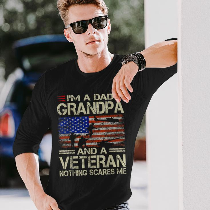 I'm A Dad Grandpa And Veteran Retro Papa Grandpa Long Sleeve T-Shirt Gifts for Him