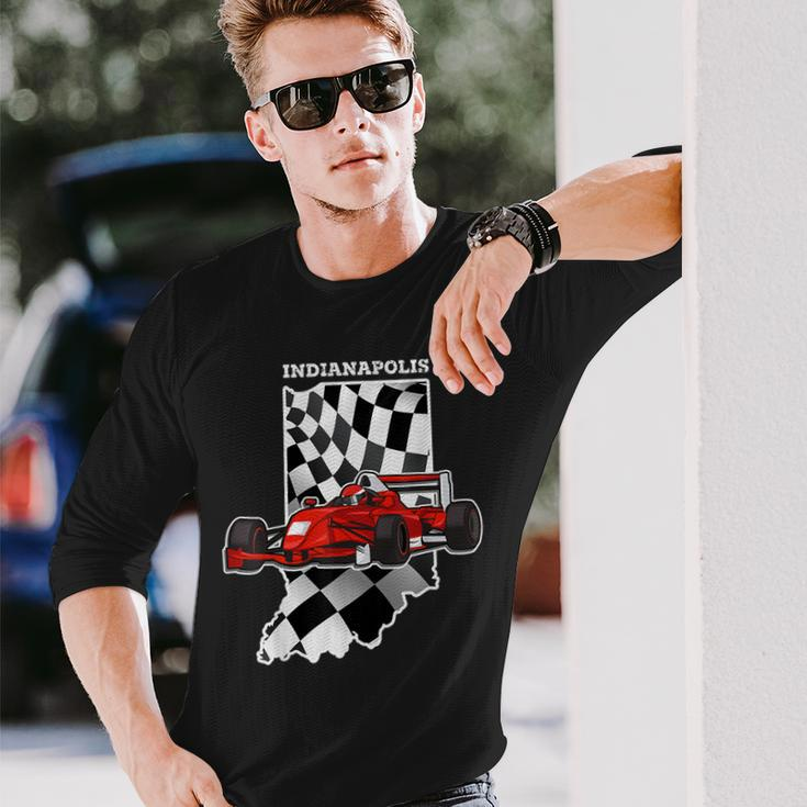 Indianapolis Indiana Race Checkered Flag Race Lovers Long Sleeve T-Shirt Gifts for Him