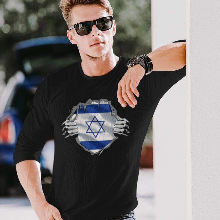 Israel Roots Flag Patriotic Israeli Heritage Patriot Day Long Sleeve T-Shirt Gifts for Him