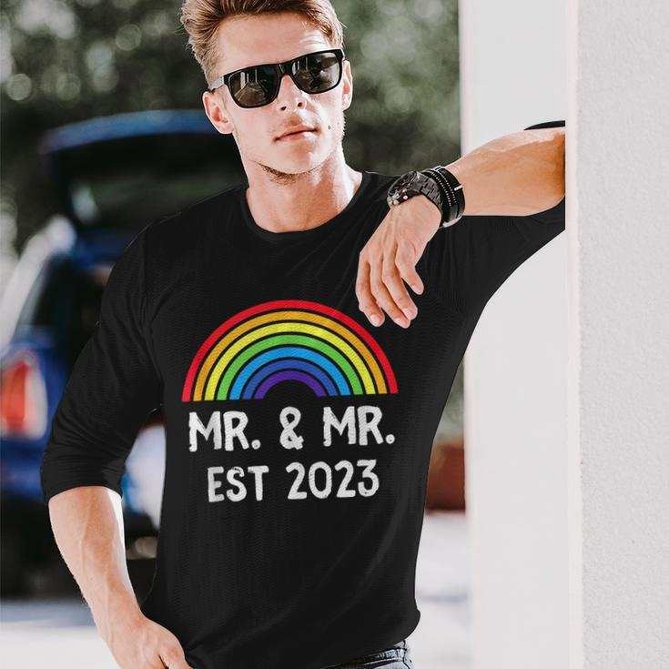 Just Married Engaged Lgbt Gay Wedding Mr And Mr Est 2023 Long Sleeve T-Shirt T-Shirt Gifts for Him