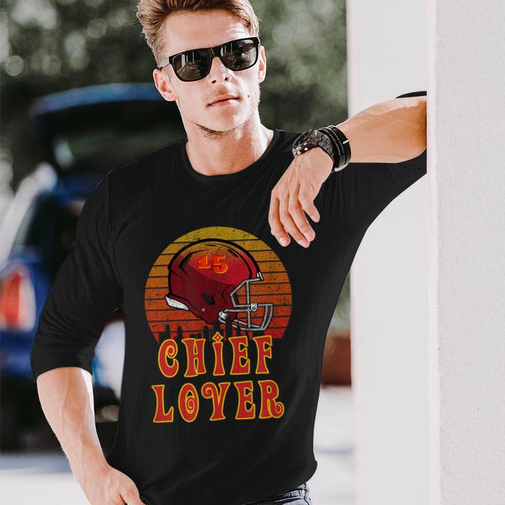 Kansas City Football Lover Retro Sunset Pajamas 15 Champion Long Sleeve T-Shirt Gifts for Him