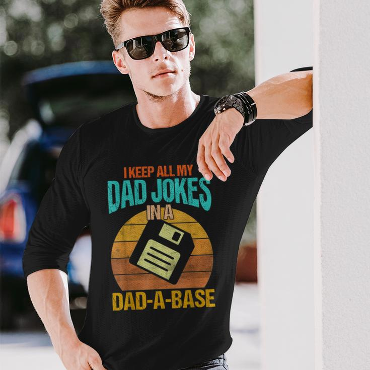 I Keep All My Dad Jokes In A Dad-A-Base Vintage Fathers Day Long Sleeve T-Shirt Gifts for Him