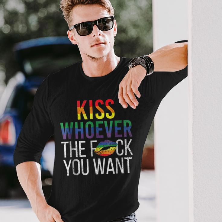 Kiss Whoever The F Fuck You Want Gay Lesbian Lgbt Long Sleeve T-Shirt Gifts for Him
