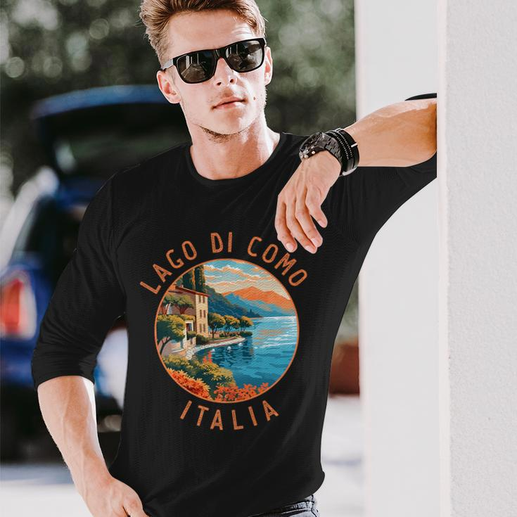 Lago Di Como Italia Distressed Circle Vintage Long Sleeve T-Shirt Gifts for Him