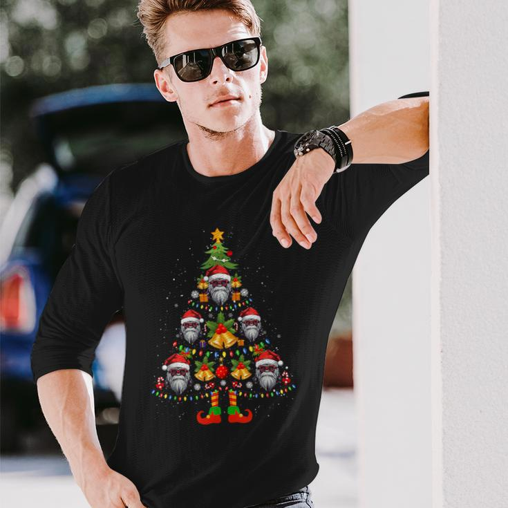 Langur Mammal Santa Hat Christmas Tree Light Xmas Pajama Long Sleeve T-Shirt Gifts for Him