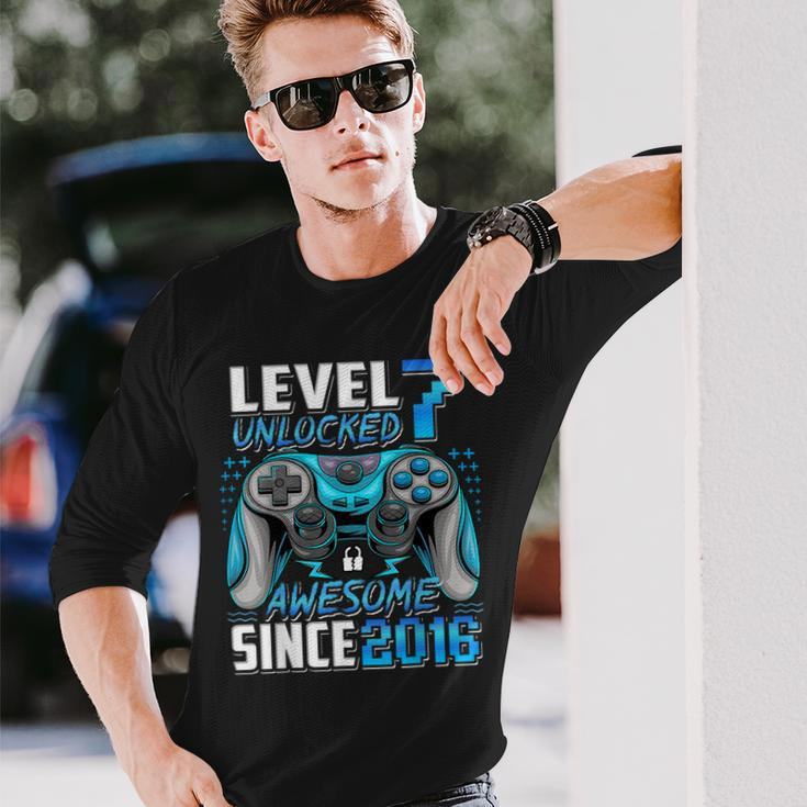 Level 7 Unlocked Awesome Since 2016 7Th Birthday Gaming Long Sleeve Gifts for Him