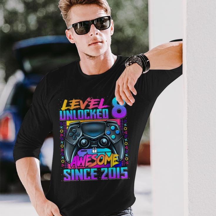 Level 8 Unlocked Awesome Since 2015 8Th Birthday Gaming Long Sleeve T-Shirt T-Shirt Gifts for Him