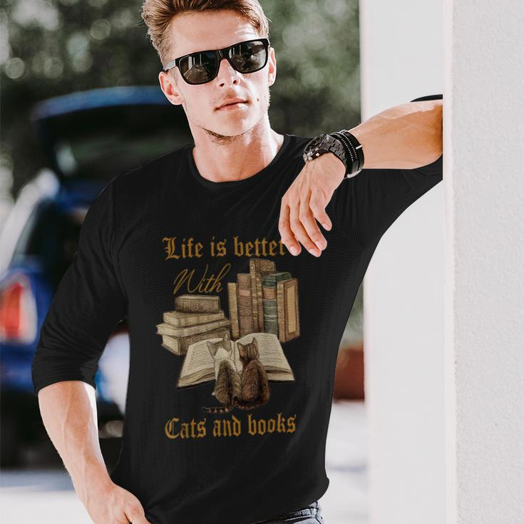 Life Is Better With Cats And Books Long Sleeve T-Shirt Gifts for Him